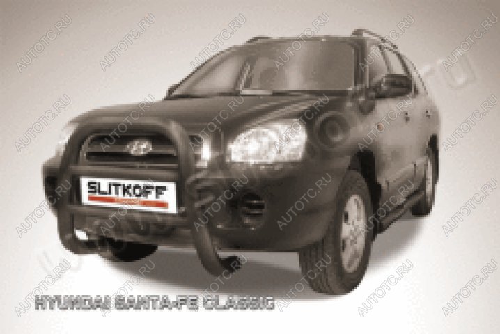 38 999 р. Защита переднего бампера кенгурятник d76 высокий Slitkoff  Hyundai Santa Fe  SM (2000-2012) (нержавейка с полимерным покрытием в цвет черный)  с доставкой в г. Пермь