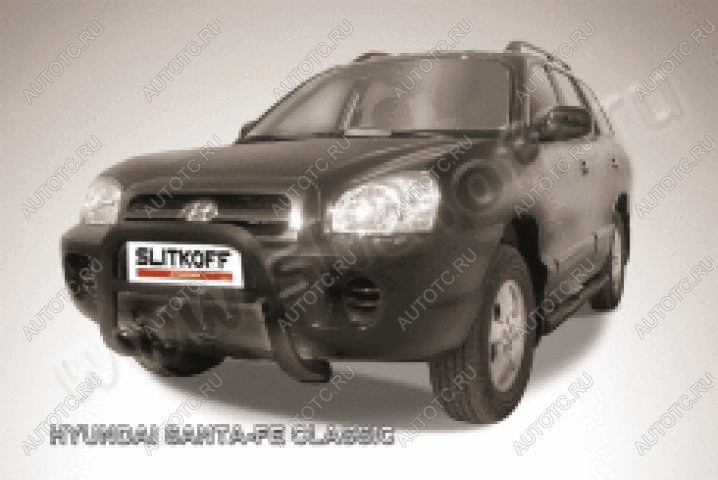 33 699 р. Защита переднего бампера кенгурятник низкий d76 Slitkoff  Hyundai Santa Fe  SM (2000-2012) (нержавейка с полимерным покрытием в цвет черный)  с доставкой в г. Пермь