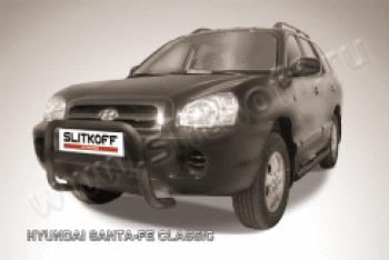 Защита переднего бампера кенгурятник низкий d57 Slitkoff Hyundai Santa Fe SM (2000-2012) (нержавейка с полимерным покрытием в цвет черный)