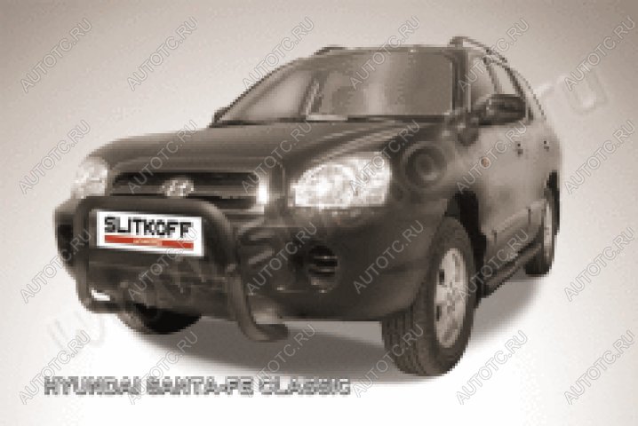24 449 р. Защита переднего бампера кенгурятник низкий d57 Slitkoff  Hyundai Santa Fe  SM (2000-2012) (нержавейка с полимерным покрытием в цвет черный)  с доставкой в г. Пермь