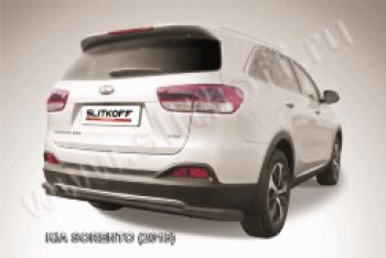 Защита заднего бампера d57+d42 двойная длинная Slitkoff KIA Sorento  XM (2012-2015) рестайлинг (нержавейка с полимерным покрытием в цвет черный)