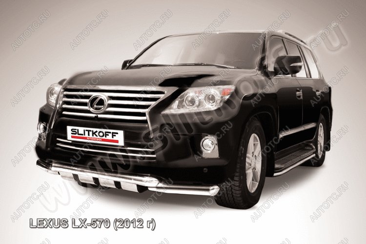30 749 р. Защита переднего бампера d76+d76 двойная с профильной ЗК Slitkoff  Lexus LX570  J200 (2012-2015) 1-ый рестайлинг (нержавейка с полимерным покрытием в цвет черный)  с доставкой в г. Пермь
