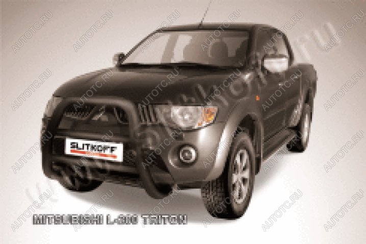 33 699 р. Защита переднего бампера кенгурятник d76 низкий (Triton) Slitkoff  Mitsubishi L200  4 (2006-2014)  дорестайлинг (нержавейка с полимерным покрытием в цвет черный)  с доставкой в г. Пермь