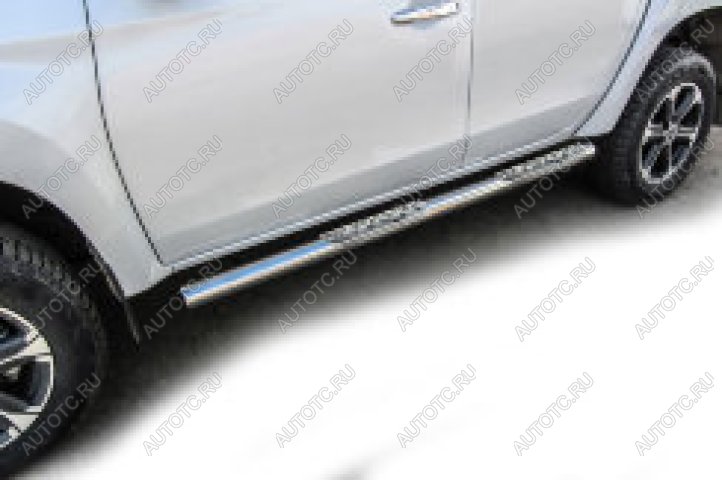 30 549 р. Защита порогов d76 со ступеньками стальными Slitkoff Mitsubishi L200 5 KK,KL рестайлинг (2018-2022) (нержавейка с полимерным покрытием в цвет черный)  с доставкой в г. Пермь