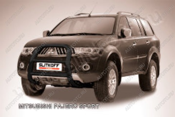 25 999 р. Защита переднего бампера кенгурятник d57 высокий Slitkoff  Mitsubishi Pajero Sport  PA (2004-2008) рестайлинг (нержавейка с полимерным покрытием в цвет черный)  с доставкой в г. Пермь