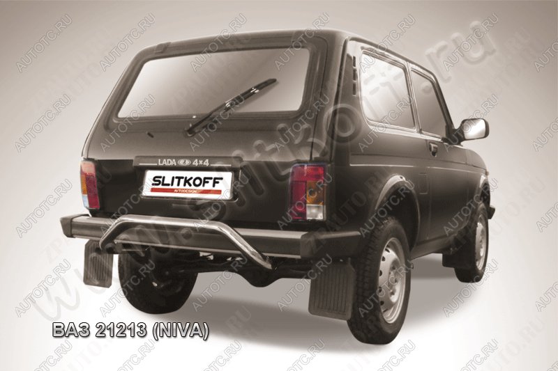 8 799 р. Защита заднего бампера d57 скоба Slitkoff  Лада Нива 4х4  2121 (1977-2019) 3 дв. дорестайлинг (нержавейка с полимерным покрытием в цвет черный)  с доставкой в г. Пермь