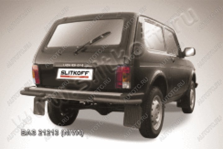 6 999 р. Защита заднего бампера уголки d57 Slitkoff Лада Нива 4х4 2121 3 дв. дорестайлинг (1977-2019) (нержавейка с полимерным покрытием в цвет черный)  с доставкой в г. Пермь