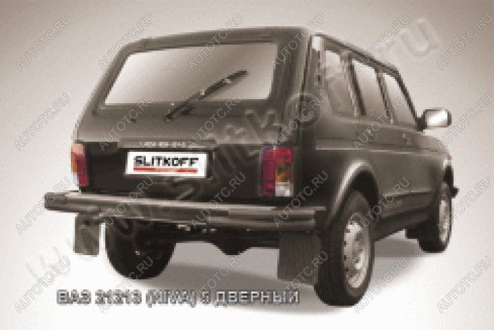 6 999 р. Защита заднего бампера уголки d57+d42 Slitkoff  Лада нива 4х4  2131 (1993-2019) 5 дв. дорестайлинг (нержавейка с полимерным покрытием в цвет черный)  с доставкой в г. Пермь