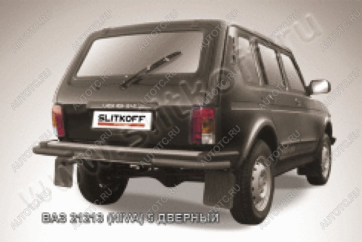 5 949 р. Защита заднего бампера уголки d57 Slitkoff  Лада нива 4х4  2131 (1993-2019) 5 дв. дорестайлинг (нержавейка с полимерным покрытием в цвет черный)  с доставкой в г. Пермь