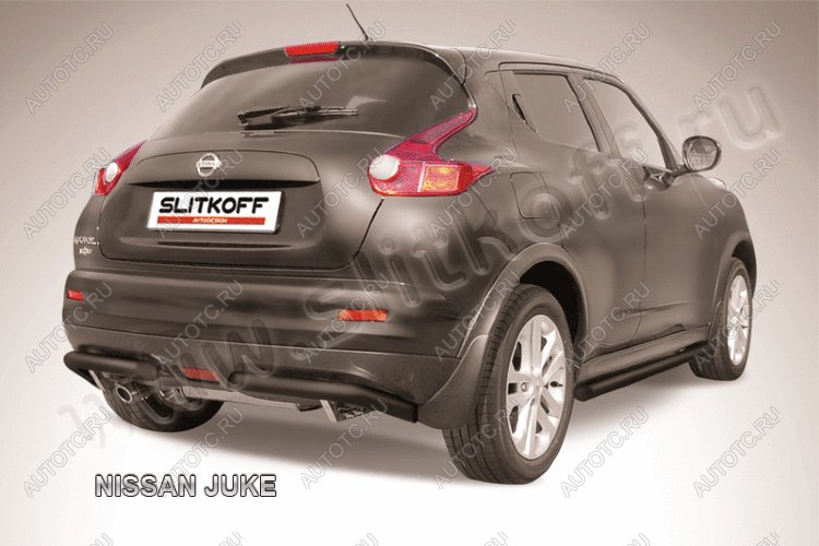 10 699 р. Защита заднего бампера уголки d57 Slitkoff  Nissan Juke  1 YF15 (2010-2014) дорестайлинг (нержавейка с полимерным покрытием в цвет черный)  с доставкой в г. Пермь