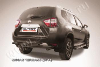 Защита заднего бампера d76+d42 двойная Slitkoff Nissan Terrano D10 дорестайлинг (2013-2016) (нержавейка с полимерным покрытием в цвет черный)