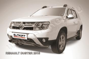 Защита переднего бампера (нержавейка, волна 57) Slitkoff Renault Duster  HS (2015-2021) рестайлинг (с окраской в черный цвет)