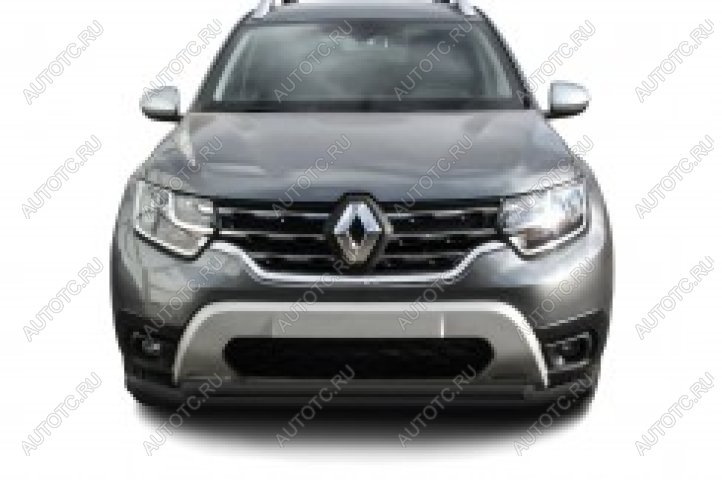 12 599 р. Защита переднего бампера d57+d42 двойная Slitkoff  Renault Duster  HM (2021-2024) рестайлинг (нержавейка с полимерным покрытием в цвет черный)  с доставкой в г. Пермь