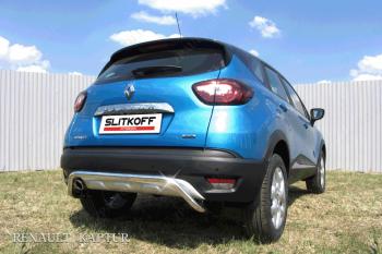 Защита заднего бампера d42 скоба (2WD) Slitkoff Renault Kaptur (2016-2020) дорестайлинг (нержавейка с полимерным покрытием в цвет черный)