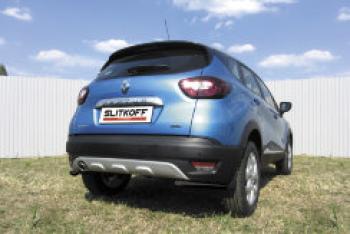 Защита заднего бампера уголки d42 (2WD) Slitkoff Renault Kaptur (2016-2020) дорестайлинг (нержавейка с полимерным покрытием в цвет черный)