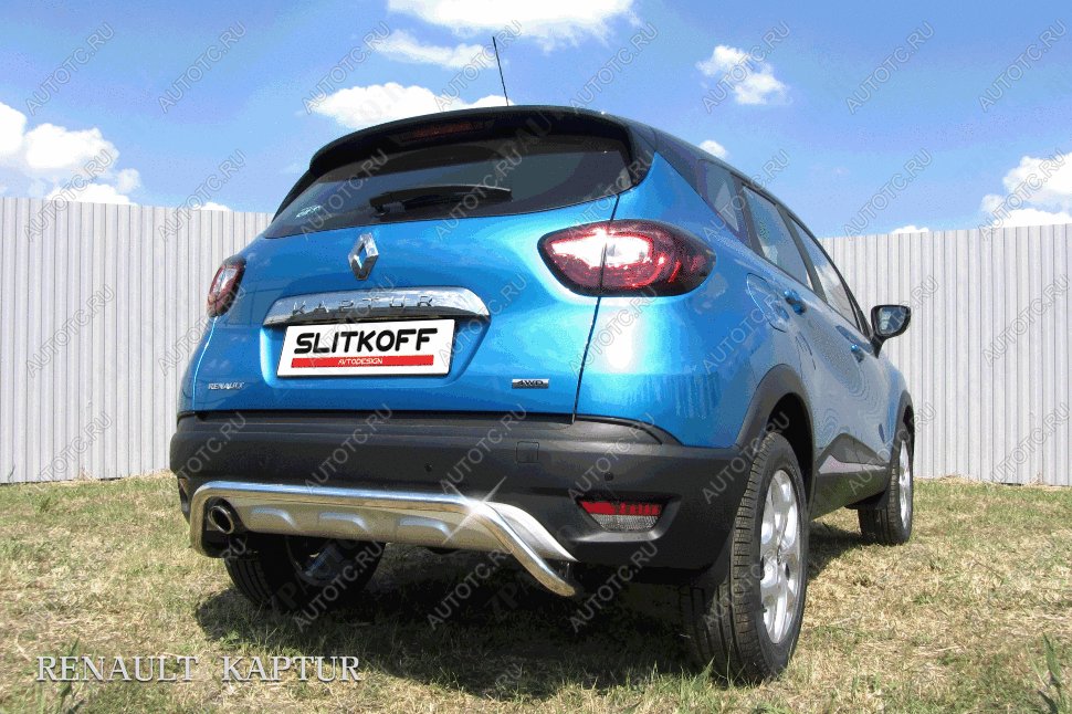 10 199 р. Защита заднего бампера d42 скоба (4WD) Slitkoff  Renault Kaptur (2016-2020) дорестайлинг (нержавейка с полимерным покрытием в цвет черный)  с доставкой в г. Пермь