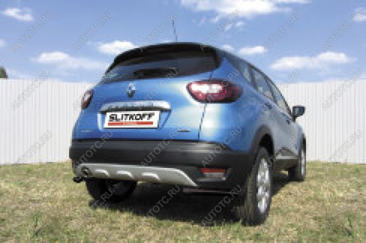 8 399 р. Защита заднего бампера уголки d42 (4WD) Slitkoff  Renault Kaptur (2016-2020) дорестайлинг (нержавейка с полимерным покрытием в цвет черный)  с доставкой в г. Пермь