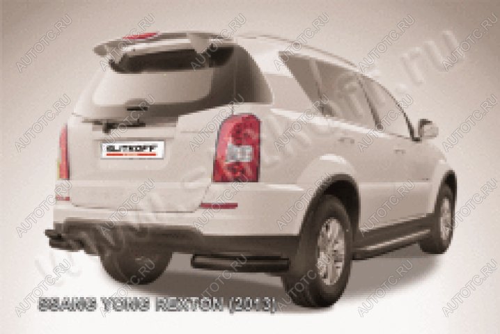 11 299 р. Защита заднего бампера уголки двойные d76+d42 Slitkoff  SSANGYONG Rexton  Y290 (2012-2017) (нержавейка с полимерным покрытием в цвет черный)  с доставкой в г. Пермь