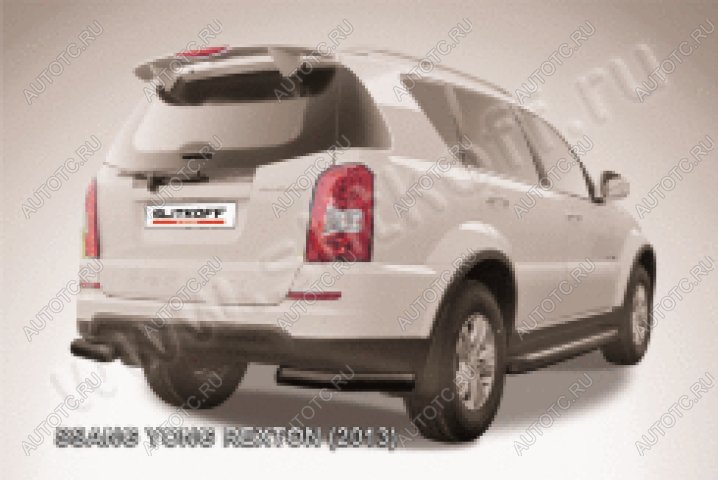 10 449 р. Защита заднего бампера уголки d76 Slitkoff  SSANGYONG Rexton  Y290 (2012-2017) (нержавейка с полимерным покрытием в цвет черный)  с доставкой в г. Пермь