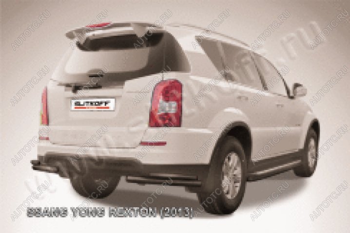 9 599 р. Защита заднего бампера уголки d57+d42 двойные Slitkoff  SSANGYONG Rexton  Y290 (2012-2017) (нержавейка с полимерным покрытием в цвет черный)  с доставкой в г. Пермь