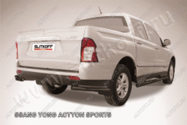 8 499 р. Защита заднего бампера уголки d57+d42 двойные Slitkoff  SSANGYONG Actyon Sport (2012-2025) (нержавейка с полимерным покрытием в цвет черный)  с доставкой в г. Пермь