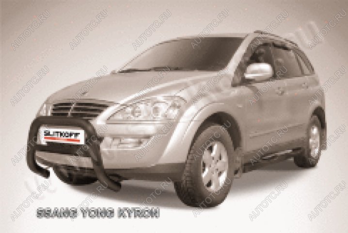 33 699 р. Защита переднего бампера кенгурятник низкий d76 Slitkoff  SSANGYONG Kyron (2007-2016) рестайлинг (нержавейка с полимерным покрытием в цвет черный)  с доставкой в г. Пермь