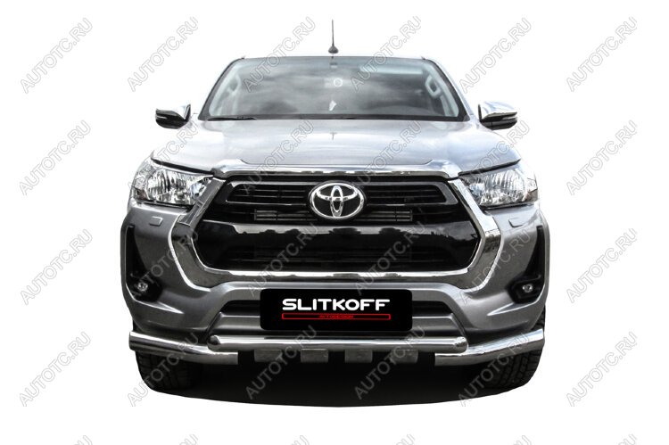 24 649 р. Защита переднего бампера d76+d57 двойная с профильной ЗК Slitkoff  Toyota Highlander  XU70 (2020-2025) (нержавейка с полимерным покрытием в цвет черный)  с доставкой в г. Пермь