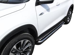 Защита порогов d76 с листом Slitkoff Toyota Land Cruiser 200 дорестайлинг (2007-2012) (нержавейка с полимерным покрытием в цвет черный)