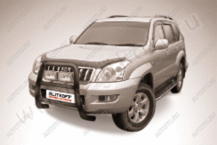 32 999 р. Защита переднего бампера кенгурятник d76 высокий Slitkoff  Toyota Land Cruiser Prado  J120 (2002-2009) (нержавейка с полимерным покрытием в цвет черный)  с доставкой в г. Пермь