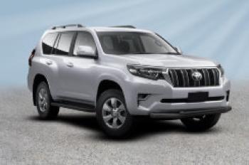Защита переднего бампера d76+d57 двойная Slitkoff Toyota Land Cruiser Prado J150 2-ой рестайлинг (2017-2020) (нержавейка с полимерным покрытием в цвет черный)