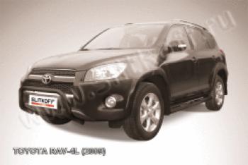 Защита переднего бампера кенгурятник d57 низкий Slitkoff Toyota RAV4 XA305 5 дв. дорестайлинг (2005-2009) (нержавейка с полимерным покрытием в цвет черный)