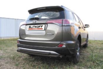 Защита заднего бампера d57+d42 двойная радиусная Slitkoff Toyota RAV4 XA40 5 дв. рестайлинг (2015-2019) (нержавейка с полимерным покрытием в цвет черный)