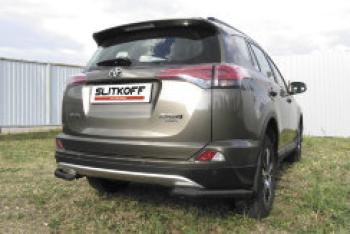 Защита заднего бампера уголки d57 Slitkoff Toyota RAV4 XA40 5 дв. рестайлинг (2015-2019) (нержавейка с полимерным покрытием в цвет черный)