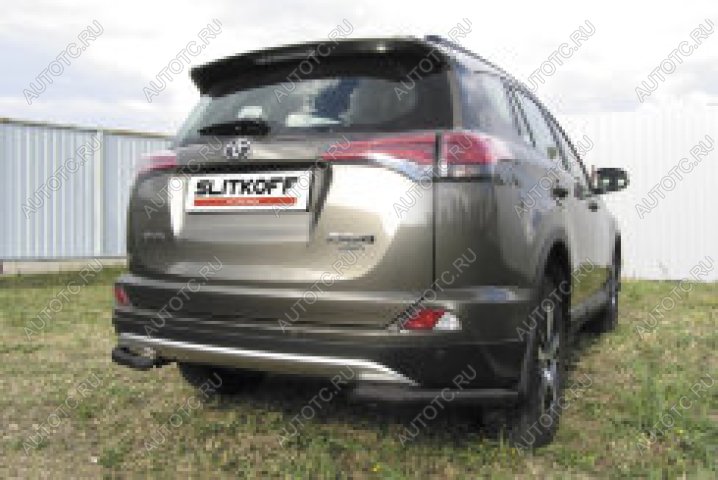 8 849 р. Защита заднего бампера уголки d57 Slitkoff Toyota RAV4 XA40 5 дв. рестайлинг (2015-2019) (нержавейка с полимерным покрытием в цвет черный)  с доставкой в г. Пермь