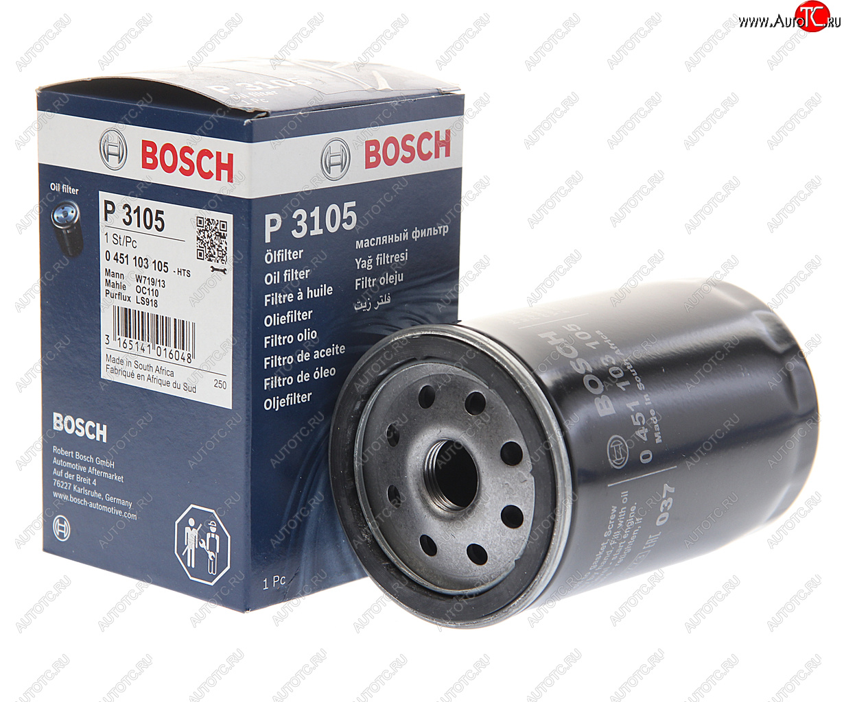 639 р. Фильтр масляный MERCEDES 190 (W201),E (W124) BOSCH BOSCH 0451103105 BOSCH 0451103105  с доставкой в г. Пермь
