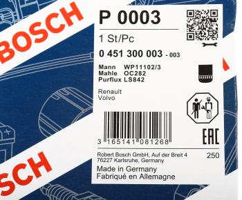 1 469 р. Фильтр масляный VOLVO 6FL,7FL,10FL,12F,12FH,12FL,16FL BOSCH BOSCH 0451300003  с доставкой в г. Пермь. Увеличить фотографию 4