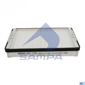 899 р. Фильтр воздушный салона DAF 95XF,CF (251х151х45мм) SAMPA SAMPA 051.178-01  с доставкой в г. Пермь. Увеличить фотографию 1