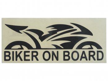 95 р. Наклейка виниловая вырезанная Biker on board  8х17см черная AUTOSTICKERS AUTOSTICKERS 067384  с доставкой в г. Пермь. Увеличить фотографию 1
