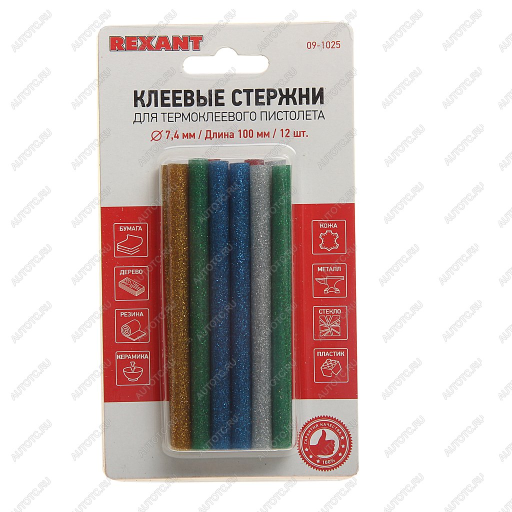 157 р. Стержень клеевой 7.4х100мм цветной (с блестками) 12шт. в блистере REXANT REXANT 09-1025  с доставкой в г. Пермь