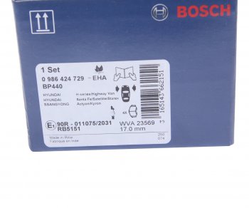2 199 р. Колодки тормозные передние (4шт.) BOSCH Hyundai Santa Fe SM (2000-2012)  с доставкой в г. Пермь. Увеличить фотографию 4