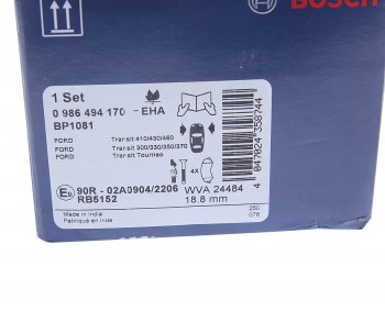 4 549 р. Колодки тормозные передние с датчиком (4шт.) BOSCH Ford Transit цельнометаллический фургон (2006-2014)  с доставкой в г. Пермь. Увеличить фотографию 4