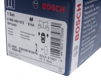2 699 р. Колодки тормозные передние (4шт.) BOSCH Nissan Juke 1 YF15 дорестайлинг (2010-2014)  с доставкой в г. Пермь. Увеличить фотографию 3