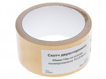 131 р. Скотч двухсторонний 48ммх10м на основе полипропилена TECHROLL TECHROLL 099107485014  с доставкой в г. Пермь. Увеличить фотографию 1