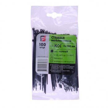 53 р. Хомут-стяжка 100х3.0 пластик черный (100шт.) FORTISFLEX FORTISFLEX 1003100-1  с доставкой в г. Пермь. Увеличить фотографию 1