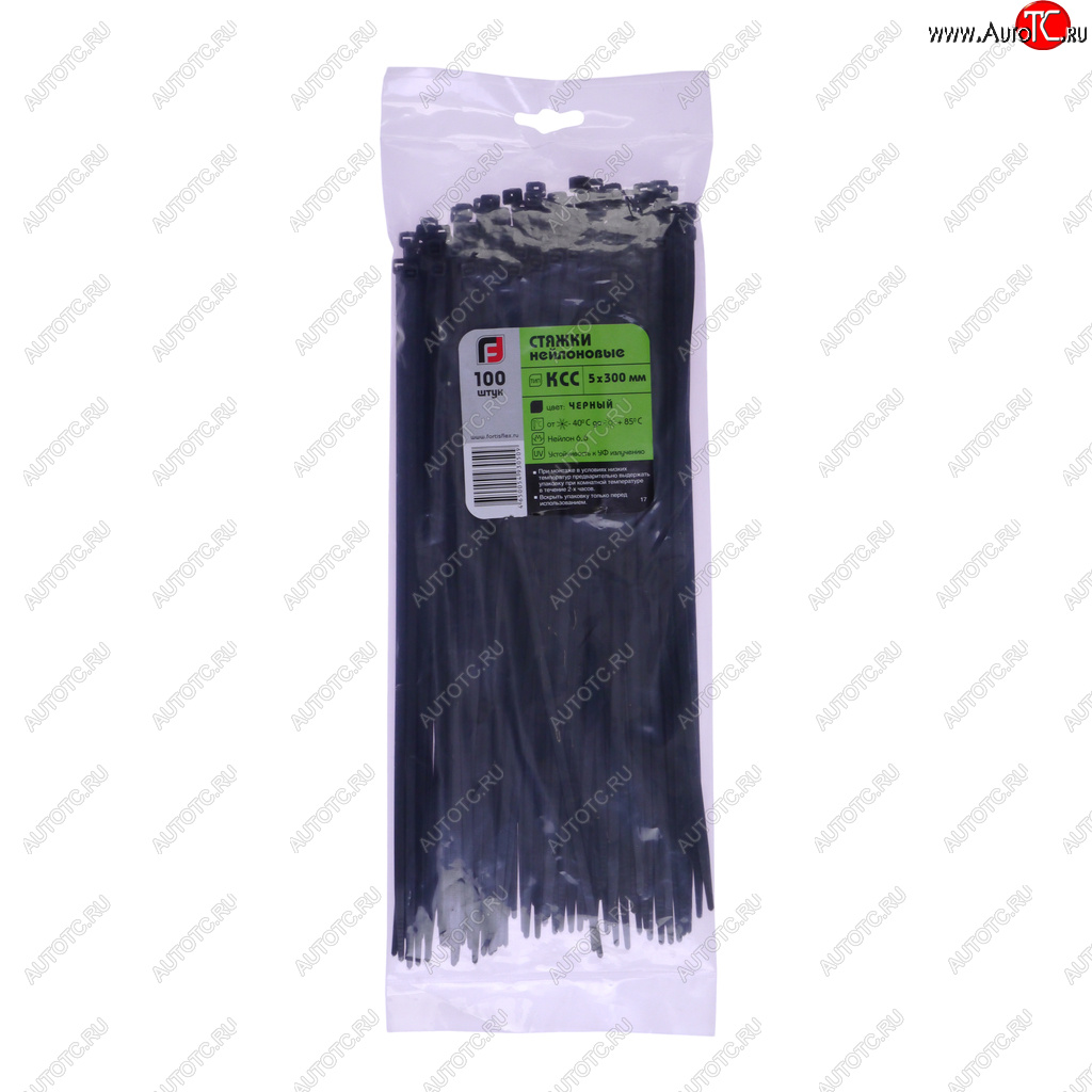 369 р. Хомут-стяжка 300х5.0 пластик черный (100шт.) FORTISFLEX FORTISFLEX 1005300-1  с доставкой в г. Пермь