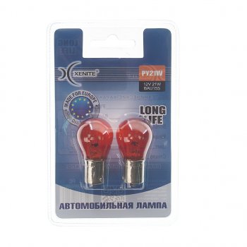 154 р. Лампа 12V PY21W BAU15s 3200К желтая блистер (2шт.) Long Life XENITE XENITE 1007125  с доставкой в г. Пермь. Увеличить фотографию 1