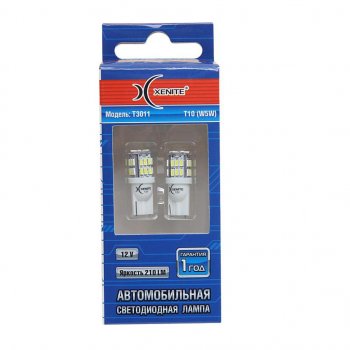 379 р. Лампа светодиодная 12V W5W T10 W2.1х9.5d 210Lm бесцокольная блистер (2шт.) XENITE XENITE 1009419  с доставкой в г. Пермь. Увеличить фотографию 1