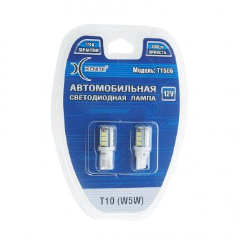 329 р. Лампа светодиодная 12V W5W T10W 3.6W W2.1х9.5d бесцокольная белая блистер (2шт.) XENITE XENITE 1009481  с доставкой в г. Пермь. Увеличить фотографию 1
