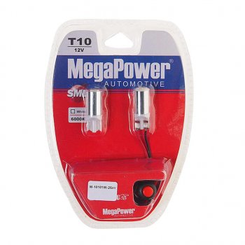 299 р. Лампа светодиодная 12V W5W T10 W2.1x9.5d 6000K с тестером блистер (2шт.) MEGAPOWER MEGAPOWER-AUTOMOTIVE 10101w-2блт  с доставкой в г. Пермь. Увеличить фотографию 1