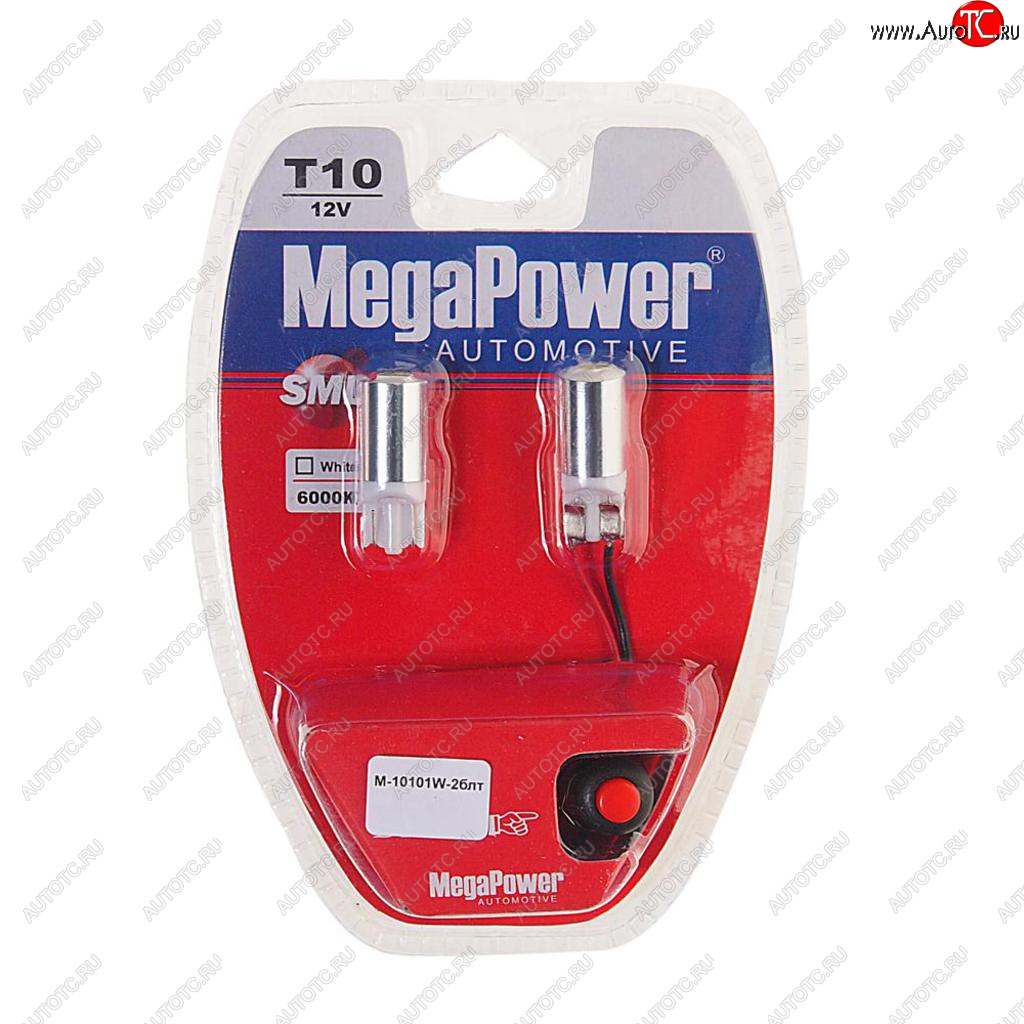 299 р. Лампа светодиодная 12V W5W T10 W2.1x9.5d 6000K с тестером блистер (2шт.) MEGAPOWER MEGAPOWER-AUTOMOTIVE 10101w-2блт  с доставкой в г. Пермь
